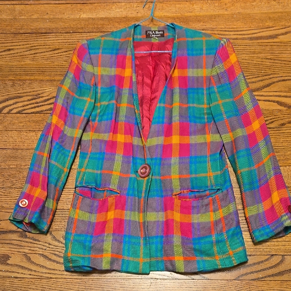 Vintage Colorful Plaid Women's Blazer Jacket JoS.A.Bank